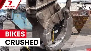 Police crush 30 seized e-bikes and e-scooters in Joondalup | 7NEWS