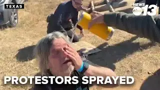 Protesters hit with chemical irritants outside Dilley Detention Facility