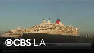 Queen Mary greeted by Queen Mary 2 in Long Beach