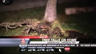 Rain and Then Wind Topples Tree onto House