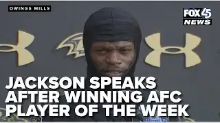Ravens quarterback Lamar Jackson speaks after winning AFC Offensive Player of the Week
