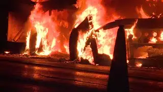 RAW VIDEO: Semi-trailer destroyed after being engulfed in flames on OKC highway