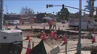 Repairs continue on sinkhole on Morena Boulevard