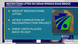 Restrictions lifted on Cedar Springs Road bridge in Juniata County | WTAJ