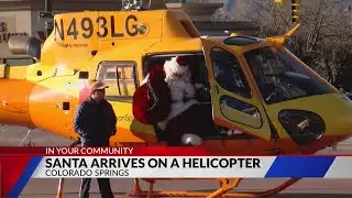 Santa arrives at Lazy Dog in Helicopter