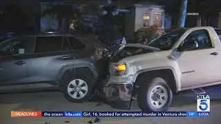 Search underway after driver hits L.A. deputy, crashes into parked car