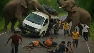 “Seconds from Disaster:Terrifying Elephant Attack on a Highway Van#ElephantAttack #WildlifeEncounter