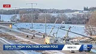 Semi slams power pole near Stoughton, causes I-39 traffic delays