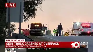 Semi-truck crashes at overpass in Albany