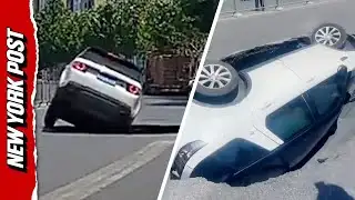 Shocking Moment Car With Four Passengers SWALLOWED by Sinkhole