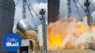 Shocking moment grain store explodes after collapsing - Daily Mail