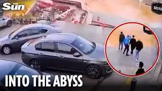 Shocking moment sinkhole swallows buildings in Egypt within seconds