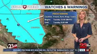 SJV Freeze Warning Tuesday morning