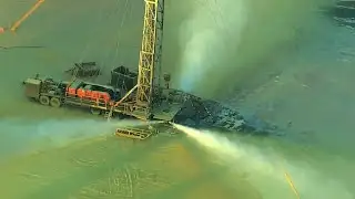 Sky 5 shows well blowout continuing Friday amid evacuations in Blanchard