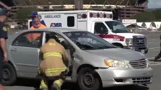 ‘Slow down’: Live crash demonstration highlights roadside dangers for first responders