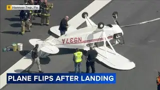 Small plane flips over during landing at Lehigh Valley International Airport