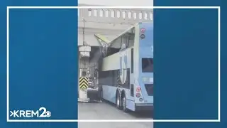 Spokane double-decker bus collides with railroad bridge; four hospitalized