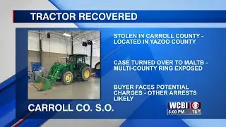 Stolen tractor from Carroll County recovered in Yazoo County