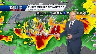 Storms rumbling across Alabama Sunday night