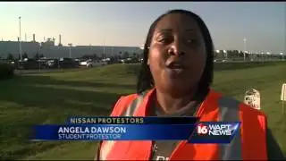 Students protest at Nissan plant