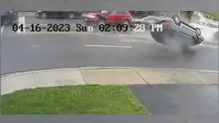 SUV flips over while driver flees another crash at gas station