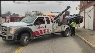SUV gets stuck on utility pole after Youngstown accident