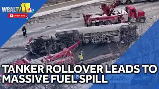 Tanker rollover crash causes massive fuel spill