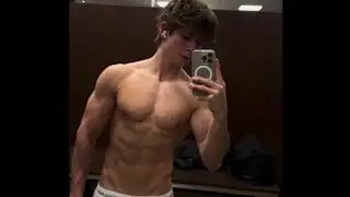 Teen boy muscle flexing 