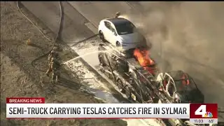 Teslas engulfed in flames on 5 Freeway in Sylmar