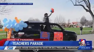 Timpanogos Elementary School faculty parade through the neighborhood to keep connected with students