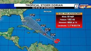 Tracking Tropical Storm Dorian - 4 PM, Monday, August 26, 2019