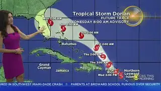 Tracking Tropical Storm Dorian 8/28 8 AM Advisory