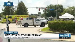 Traffic closed on Coursey while crews contain gas leak