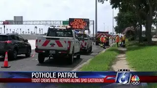 TX-DOT crews repair potholes on eastbound SPID