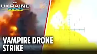 Ukrainian Vampire drone blows up Russian military equipment causing huge explosion