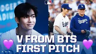 V (김태형) from BTS throws a STRIKE for his Dodgers first pitch! ⚾️ | 방탄소년단
