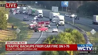 Vehicle fire on I-75 near Florida-Georgia line causing traffic backups Tuesday evening
