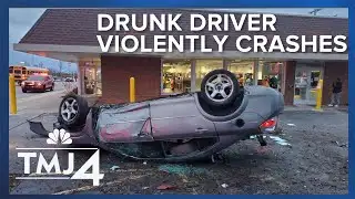 Video captures reckless driver crash, flip, almost hit person