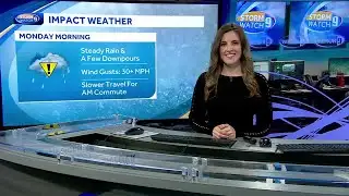 Video: Steady rain, strong wind gusts Monday morning