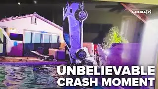 Video: Suspected drunk driver ejected into pool during crash that sent car airborne