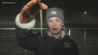 Virginia Beach sees strong winds and frigid temperatures, with snow still falling after midnight