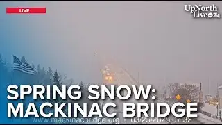 WATCH: Springtime snow, low visibility at Mackinac Bridge