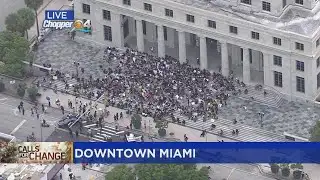 WEB EXTRA: Protesters Stop On Steps Of Miami-Dade Courthouse