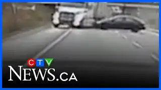 Wild crash involving semi caught on dash cam
