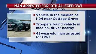 Wisconsin State Patrol troopers arrest Madison man on 10th alleged OWI