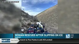 Woman rescued after slipping on ice while walking dogs in Hailey